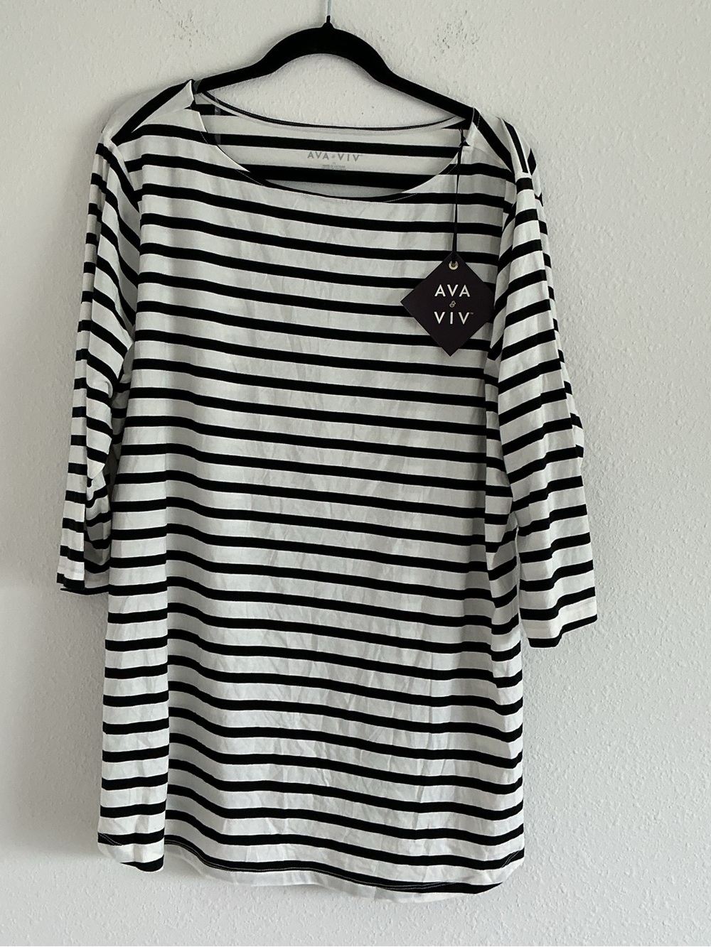 Ava & Viv Black and White Striped Long Sleeve Tunic Dress